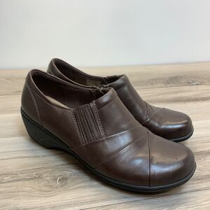 Clarks Womens Channing Kim Loafers Shoes 8.5 Brown Zip Low Heel Clogs